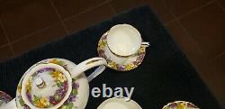 Paragon Spring Melody Fine Bone China Teapot Tea Cups Saucer Set H. M Queen