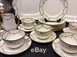 Paragon Star China Tea Set Cups Saucers Heavily Gilded Swags Jewelled Design