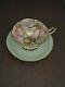 Paragon Teacup And Saucer Pale Green, Gold Cup Interior With Flowers