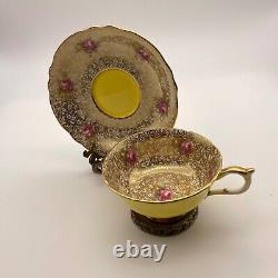 Paragon Tea Cup And Saucer Yellow Gold Chintz Pink Floral 7962/2 Dbl Warranted