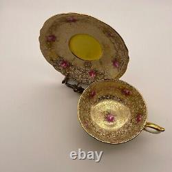 Paragon Tea Cup And Saucer Yellow Gold Chintz Pink Floral 7962/2 Dbl Warranted