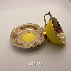 Paragon Tea Cup And Saucer Yellow Gold Chintz Pink Floral 7962/2 Dbl Warranted