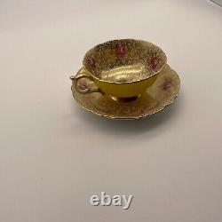 Paragon Tea Cup And Saucer Yellow Gold Chintz Pink Floral 7962/2 Dbl Warranted