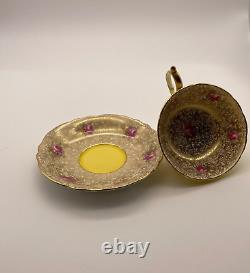 Paragon Tea Cup And Saucer Yellow Gold Chintz Pink Floral 7962/2 Dbl Warranted