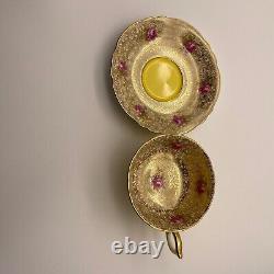 Paragon Tea Cup And Saucer Yellow Gold Chintz Pink Floral 7962/2 Dbl Warranted