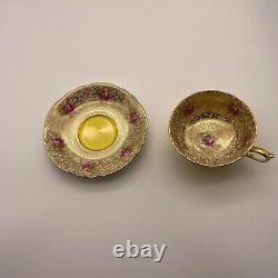 Paragon Tea Cup And Saucer Yellow Gold Chintz Pink Floral 7962/2 Dbl Warranted