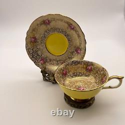 Paragon Tea Cup And Saucer Yellow Gold Chintz Pink Floral 7962/2 Dbl Warranted