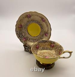 Paragon Tea Cup And Saucer Yellow Gold Chintz Pink Floral 7962/2 Dbl Warranted