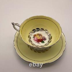 Paragon Tea Cup And Saucer Yellow White Floral Gold Leaves Trim Double Warranted