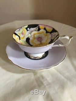 Paragon Tea Cup Saucer Black Lavender Large Floral