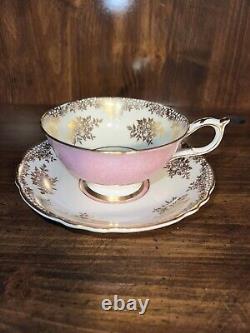 Paragon Tea Cup & Saucer Mottled Pink And Gold Flower Double Stamped