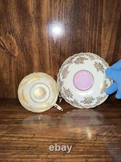 Paragon Tea Cup & Saucer Mottled Pink And Gold Flower Double Stamped