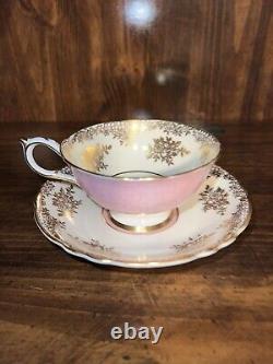 Paragon Tea Cup & Saucer Mottled Pink And Gold Flower Double Stamped