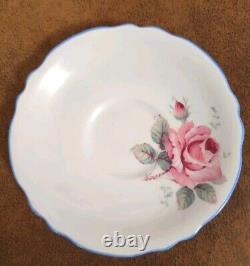 Paragon Tea Cup & Saucer Pale Blue Cabbage Rose Double Backstamp Queen Mary