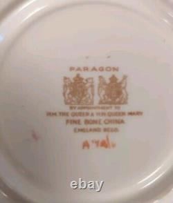 Paragon Tea Cup & Saucer Pale Blue Cabbage Rose Double Backstamp Queen Mary