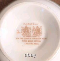 Paragon Tea Cup & Saucer Pale Blue Cabbage Rose Double Backstamp Queen Mary