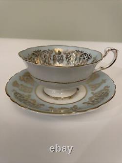 Paragon Tea Cup and Saucer Gold Blue Flower Commemorate wedding A M