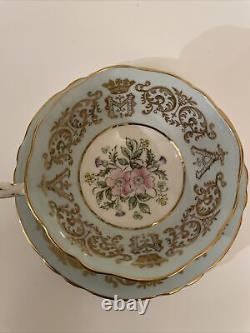 Paragon Tea Cup and Saucer Gold Blue Flower Commemorate wedding A M