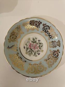 Paragon Tea Cup and Saucer Gold Blue Flower Commemorate wedding A M
