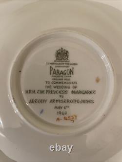 Paragon Tea Cup and Saucer Gold Blue Flower Commemorate wedding A M