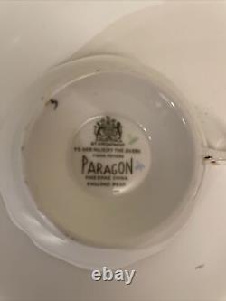 Paragon Tea Cup and Saucer Gold Blue Flower Commemorate wedding A M