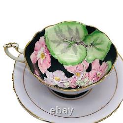 Paragon Teacup And Saucer Pink Rose On Black Hand Painted Double Warrant Tea Cup