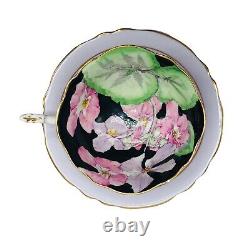 Paragon Teacup And Saucer Pink Rose On Black Hand Painted Double Warrant Tea Cup