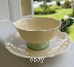 Paragon Teacup & Saucer Pastel Green Butterfly Handle Handpainted Bone China VTG