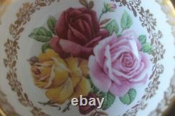 Paragon Three Large Cabbage Roses Red Pink Yellow Gold Teacup Tea Cup Saucer