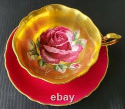 Paragon Vintage Teacup & Saucer Heavy Gold Floating Cabbage Rose Double Warrant