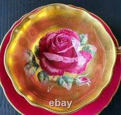 Paragon Vintage Teacup & Saucer Heavy Gold Floating Cabbage Rose Double Warrant