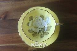 Paragon White Large Cabbage Rose Yellow Teacup Tea Cup Saucer double warrant