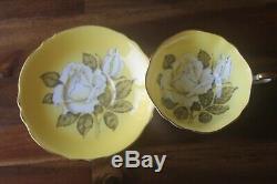 Paragon White Large Cabbage Rose Yellow Teacup Tea Cup Saucer double warrant