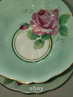 Paragon fine bone china tea cup saucer PALE BLUE With LARGE CABBAGE ROSE England