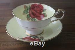 Paragon floating Cabbage Red Rose yellow tea cup teacup saucer Signed R. Johnson