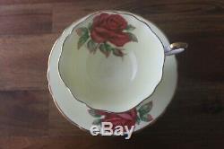 Paragon floating Cabbage Red Rose yellow tea cup teacup saucer Signed R. Johnson