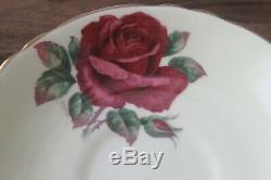 Paragon floating Cabbage Red Rose yellow tea cup teacup saucer Signed R. Johnson