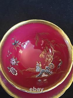 Paragon royal deep red chinoiserie garden scene tea cup and saucer
