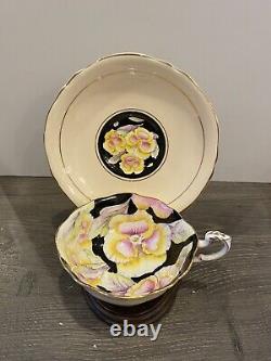 Paragon tea cup and saucer pansy painted Chintz teacup Cream Color Bone China