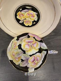 Paragon tea cup and saucer pansy painted Chintz teacup Cream Color Bone China