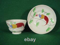 Peafowl Tea Cup & Saucer Early 19thc. Teabowl Staffordshire Pottery Spongeware