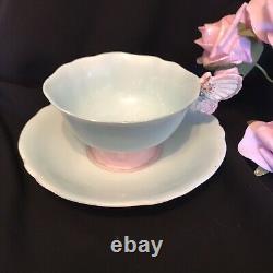 Pink & Blue Paragon Butterfly Handle Tea Cup & Saucer