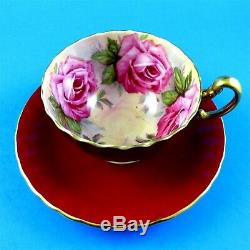 Pink Cabbage Roses with Deep Red Exterior Aynsley Tea Cup and Saucer Set