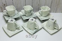 Porcelain Malacasa Gray/White Marbled Toned 6 Teacups + 6 Saucers Full Set Of 12