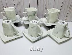 Porcelain Malacasa Gray/White Marbled Toned 6 Teacups + 6 Saucers Full Set Of 12