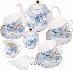 Porcelain Tea Set POT Vintage Gift Tea Cup, Saucer Coffe relaxatio&Love for 6