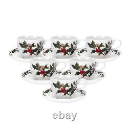 Portmeirion Christmas The Holly and Ivy Teacups and Saucers Set of 6