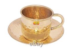 Pure Brass Round Tray with 4 Brass Cup & Saucer Morning Tea Cup Set Greatgift