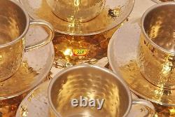 Pure Brass Round Tray with 4 Brass Cup & Saucer Morning Tea Cup Set Greatgift