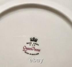 Queen Anne Roses Tea Cup, Saucers, Bread Plate. Bone China. Vintage